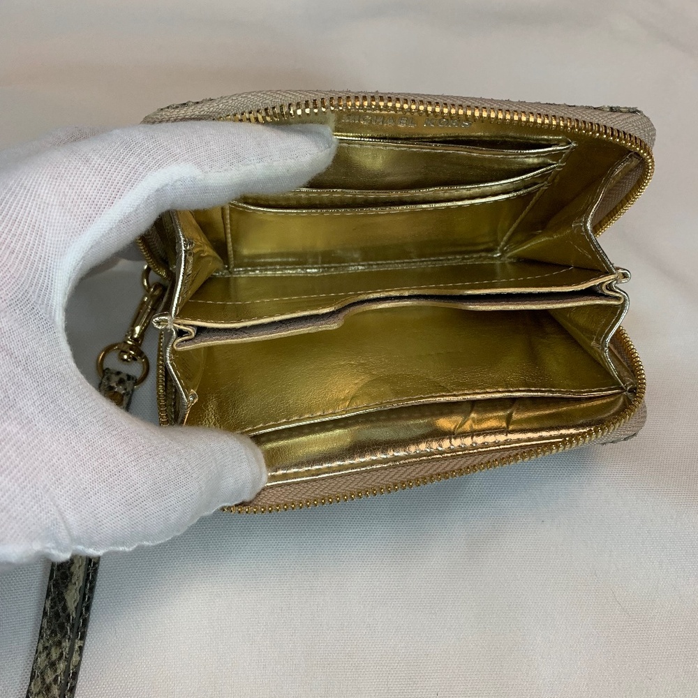 EUC Michael Kors Small Faux Snake Skin Wristlet / Wallet with Gold Interior! - Picture 5 of 8